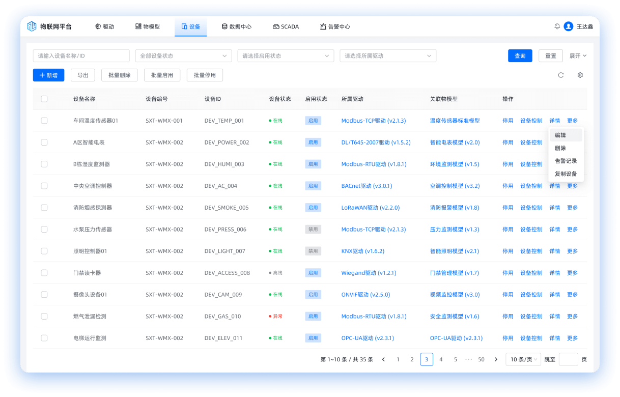 设备与协议接入能力演示图